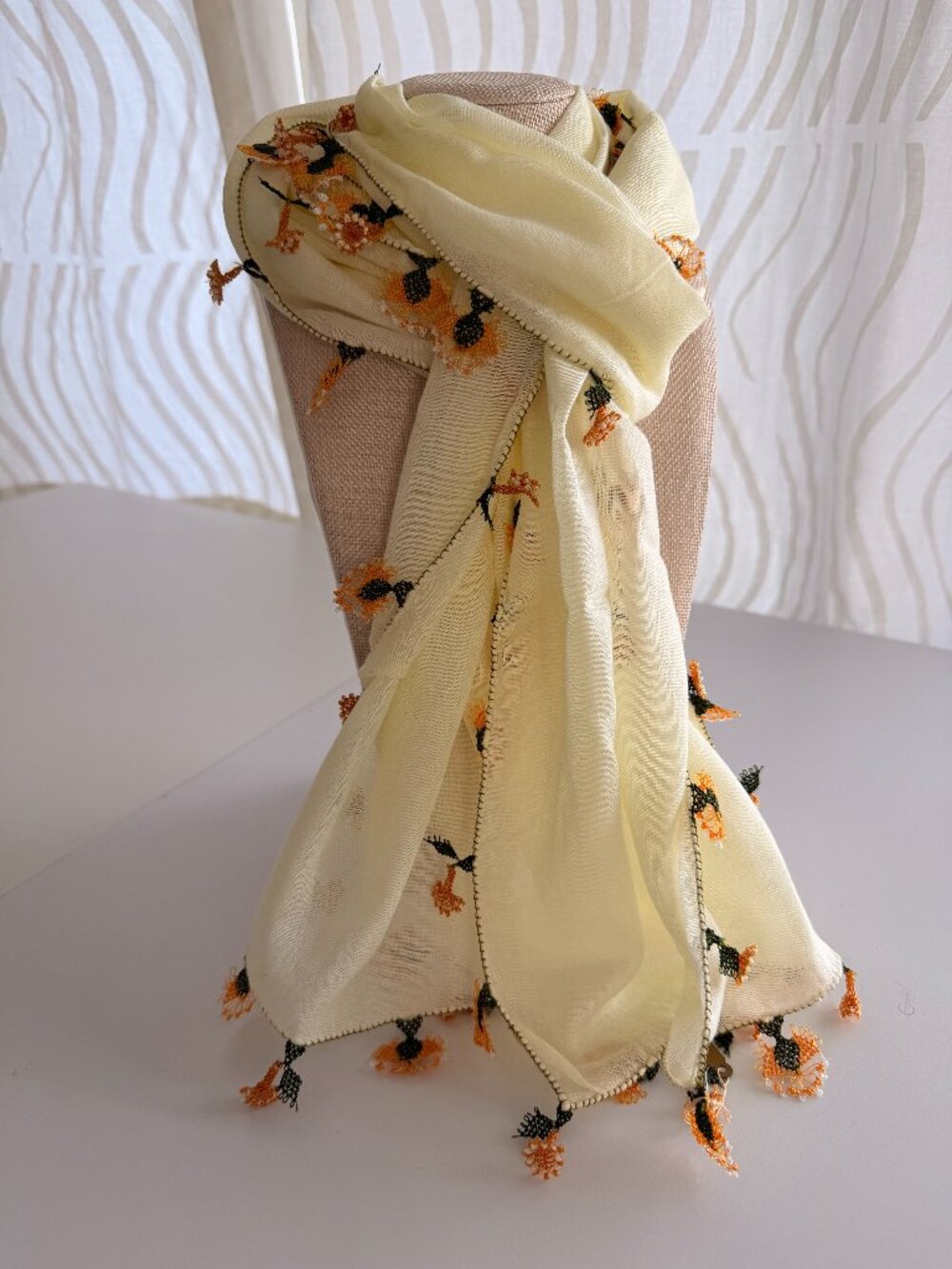 Traditional Turkish Oya Lace Edged Scarf Long Rectangular 100% Lawn Cotton
